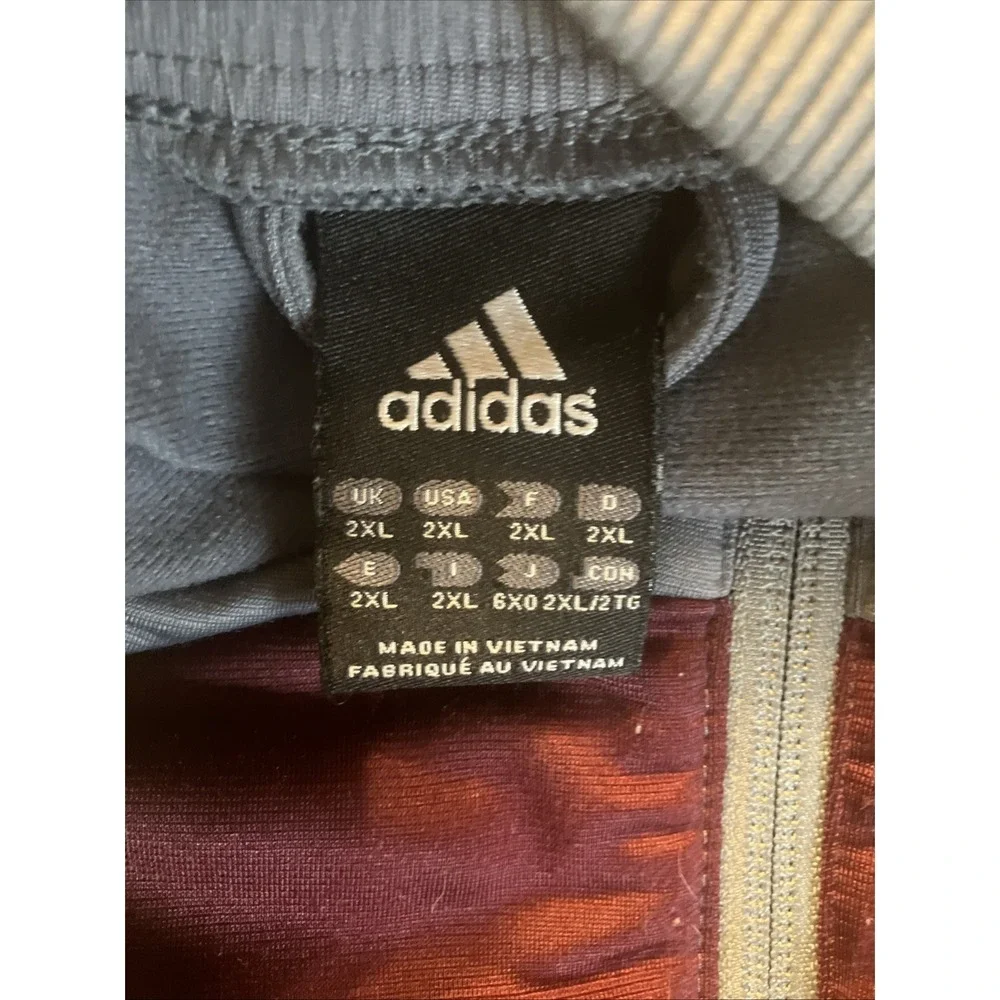 ADIDAS Full Zip Up Mock Neck Long Sleeve Gray Maroon Track Jacket Men's Size 2XL
